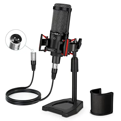 PROAR XLR condenser microphone kit with shock mount and pop filter