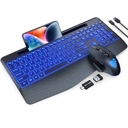 SABLUTE wireless keyboard and mouse with phone holder and backlight