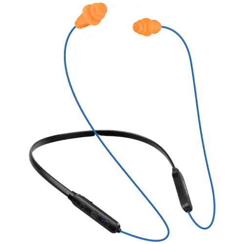 HomeSpot blue and orange neckband headphones with noise reduction