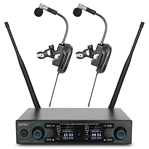 SGPRO wireless saxophone microphone system with gooseneck and clip