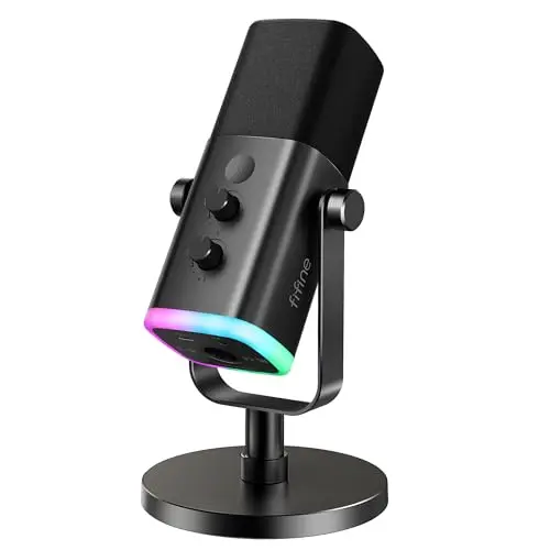 FIFINE AM8 dynamic XLR/USB microphone with RGB lighting and desktop stand
