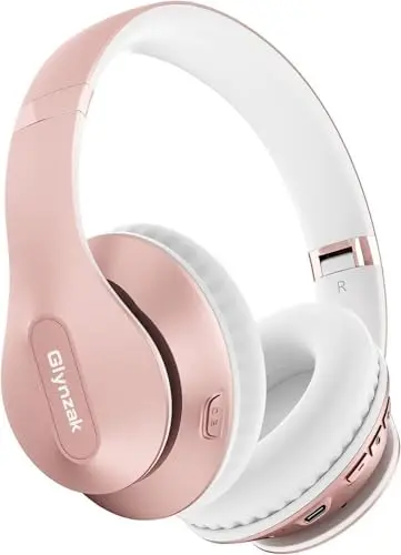 Glynzak wireless Bluetooth over-ear headphones in rose gold