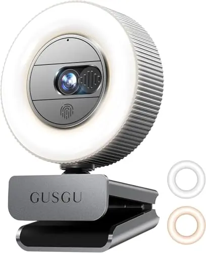 GUSGU G910 2.5K webcam with ring light on a tripod
