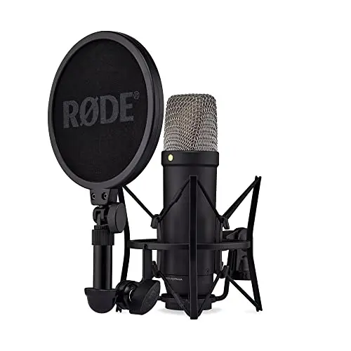 RØDE NT1 USB microphone on stand with pop filter