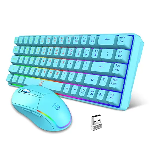 Snpurdiri 60% wireless gaming keyboard and mouse with blue LED lights