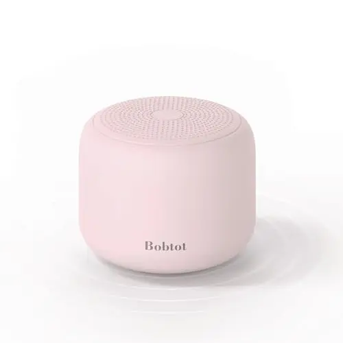 Bobtot mini portable Bluetooth speaker in pink with strap