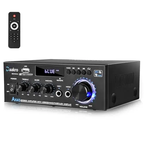 Daakro AK45 stereo amplifier with Bluetooth and bass/treble controls