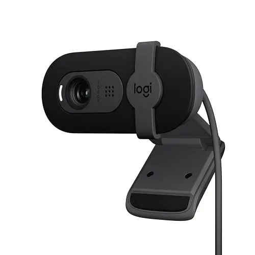 Logitech Brio 101 webcam with privacy shutter on a laptop