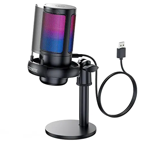 COCONISE USB condenser microphone with RGB lights and tripod stand