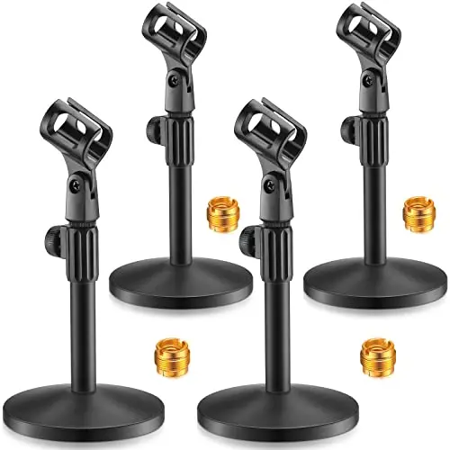 HOTEAM set of four desktop microphone stands on table