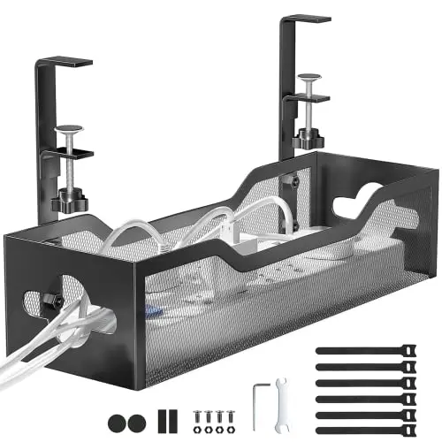Litwaro black metal mesh cable tray with clamp mount