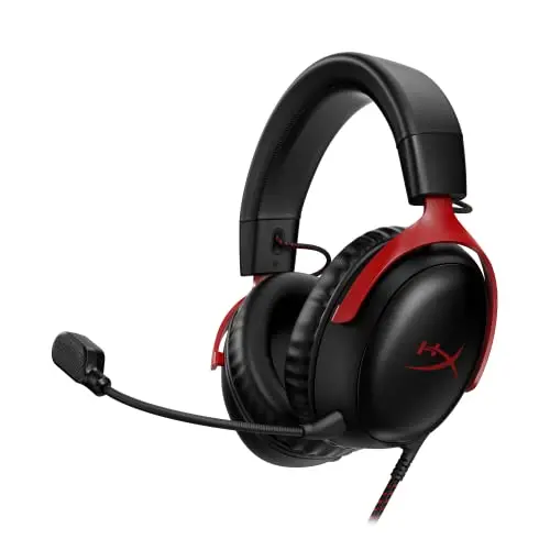 HyperX Cloud III wired gaming headset in black and red colors