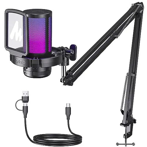 MAONO DGM20S USB condenser microphone with boom arm and RGB lighting