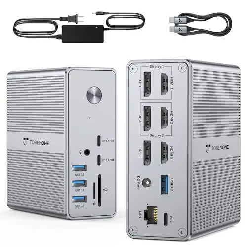 TobenONE triple monitor docking station with multiple ports