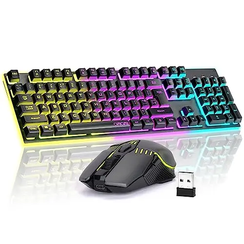 CHONCHOW wireless gaming keyboard and mouse with metal panel and RGB backlight