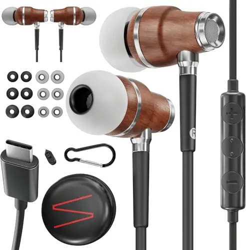 Symphonized wooden USB-C earphones with 3D sound and noise cancellation