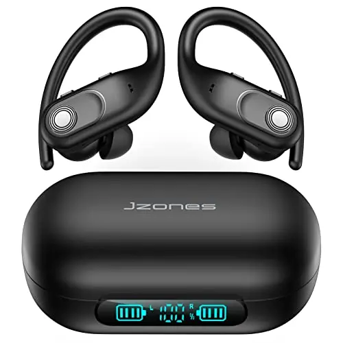 JZONES wireless earbuds with earhooks and LED display charging case