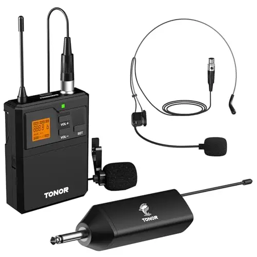 TONOR UHF wireless microphone system with headset and lapel mics