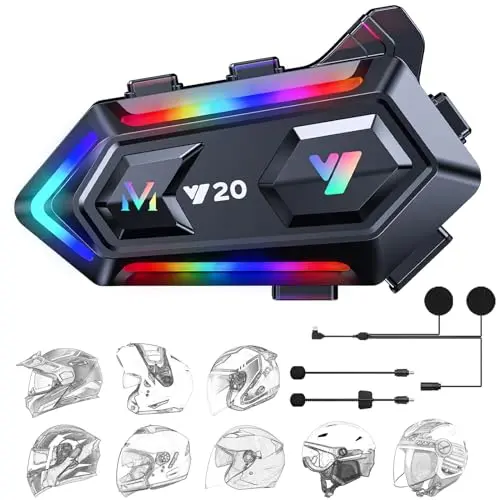 FEYA motorcycle helmet speakers with RGB lighting effects