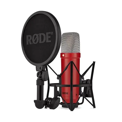 RØDE NT1 Signature large-diaphragm condenser microphone in red with shock mount and pop filter