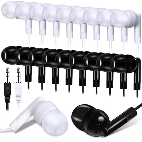 Kanayu 100 pack black and white earbuds for student use