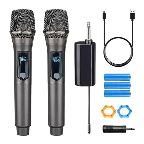 HUACAM dual wireless handheld microphones with rechargeable batteries