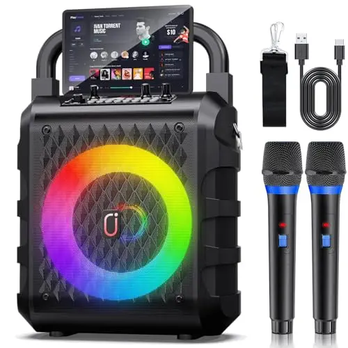 JAUYXIAN portable karaoke speaker with 6.5-inch subwoofer and LED lights