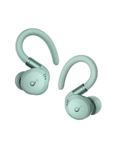 Soundcore Sport X20 wireless earbuds with adjustable ear hooks in green