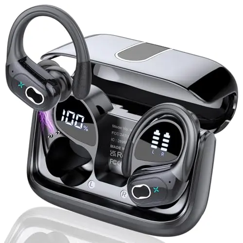 Aptkdoe wireless earbuds with over-ear hooks and LED display