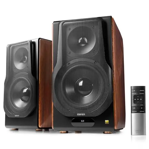 Edifier S3000MKII bookshelf speakers in brown wood finish