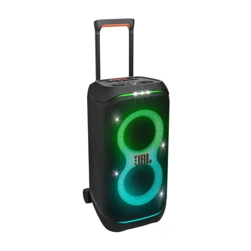 JBL PartyBox Stage 320 portable speaker with dynamic light show and telescopic handle