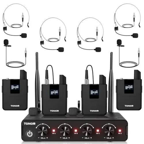 TONOR wireless microphone system with multiple headset mics