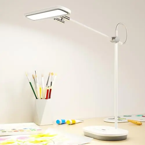 Newkana white LED desk lamp with adjustable arm and modern design