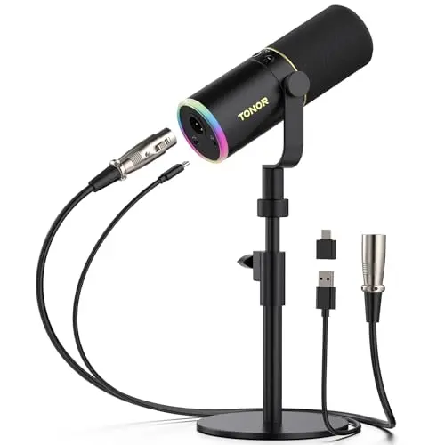 TONOR TD520S XLR/USB gaming microphone with RGB ring and metal stand
