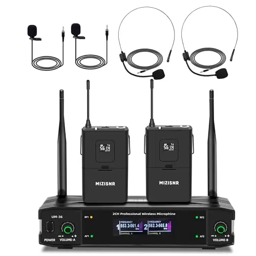MIZISNR UHF wireless lavalier microphone system with dual channels for preaching
