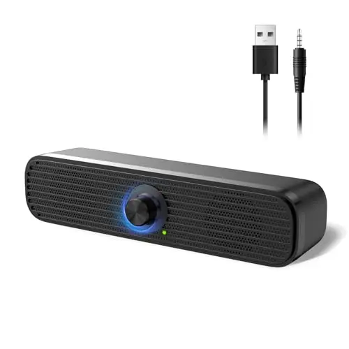 1Mii slim computer speakers with rotary volume knob and compact design