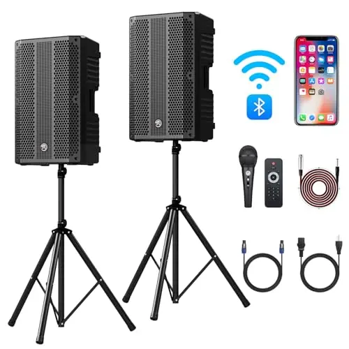 NBVOICE 15-inch active and passive DJ speaker package with stands