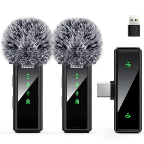 VEZQUA USB C Wireless Lavalier Microphone with noise cancellation and 12-hour battery