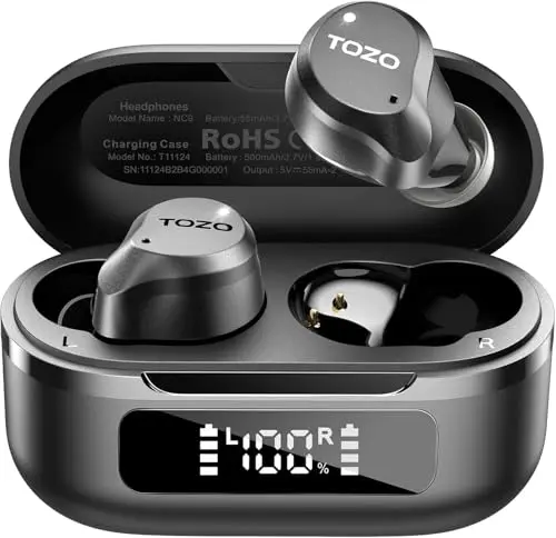 TOZO NC9 wireless earbuds with hybrid active noise cancellation and 6-microphone system
