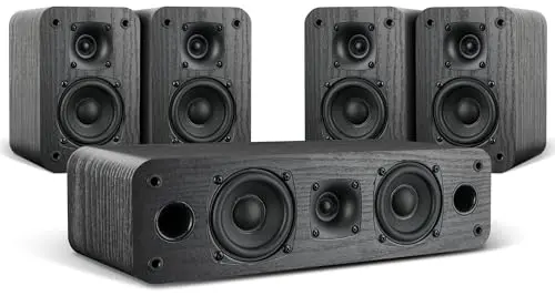 Saiyin 5.0 home theater speaker system with wood grain finish