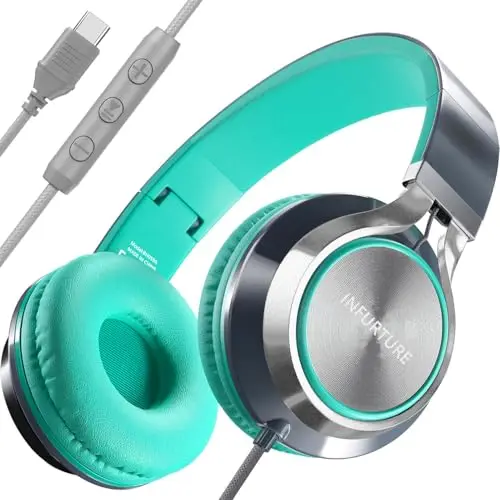 INFURTURE USB C wired over-ear headphones in green