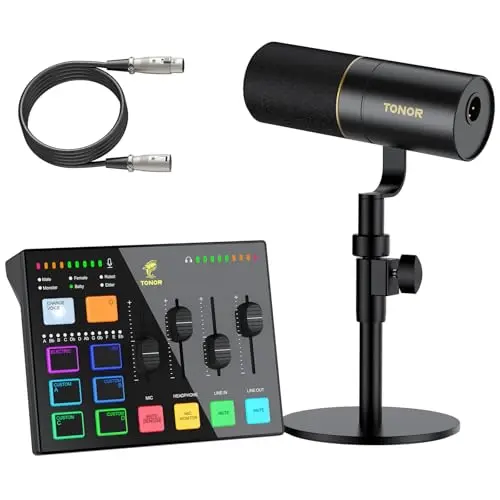 TONOR audio interface and microphone bundle with RGB lighting