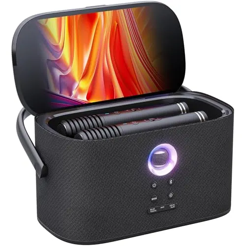 Ikarao Shell S2 karaoke machine with built-in screen and wireless microphones