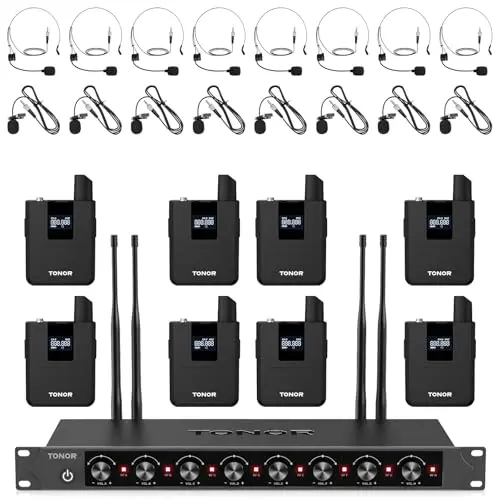 TONOR wireless microphone system with multiple headset mics and receiver