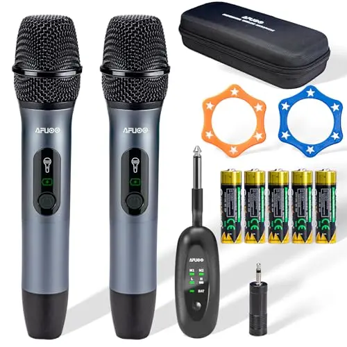 AFUOO wireless microphone set with dual-mic receiver