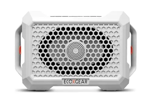 ECOXGEAR Defender outdoor Bluetooth speaker showing rugged design and LED lights