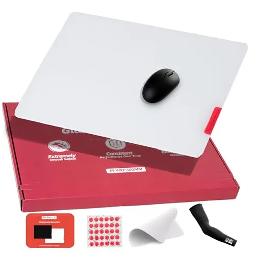 Flash Beyond glass gaming mouse pad with smooth white surface and anti-slip base