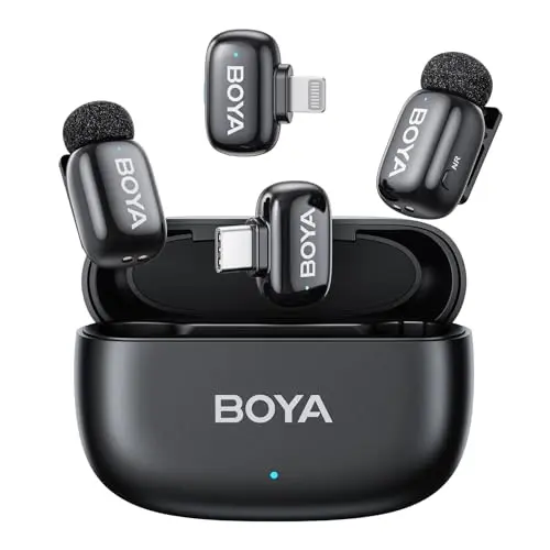 BOYA mini wireless microphone with AI voice changer for iPhone
