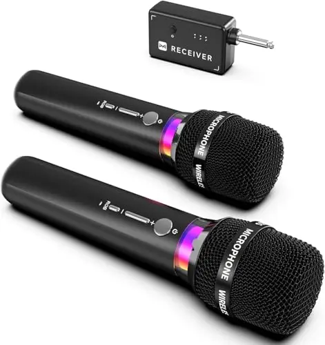 ECHOMUSSY wireless microphone with LED lights and rechargeable battery