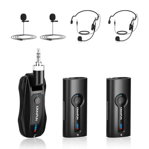 KIMAFUN wireless lavalier microphone system with headset and lapel mics for preaching